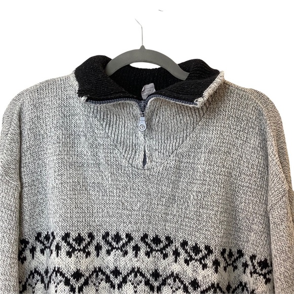 Vintage Sweater Mens M Fair Isle 1/4 Zip Gray Wool Blend Pullover Grandpa - Picture 6 of 8